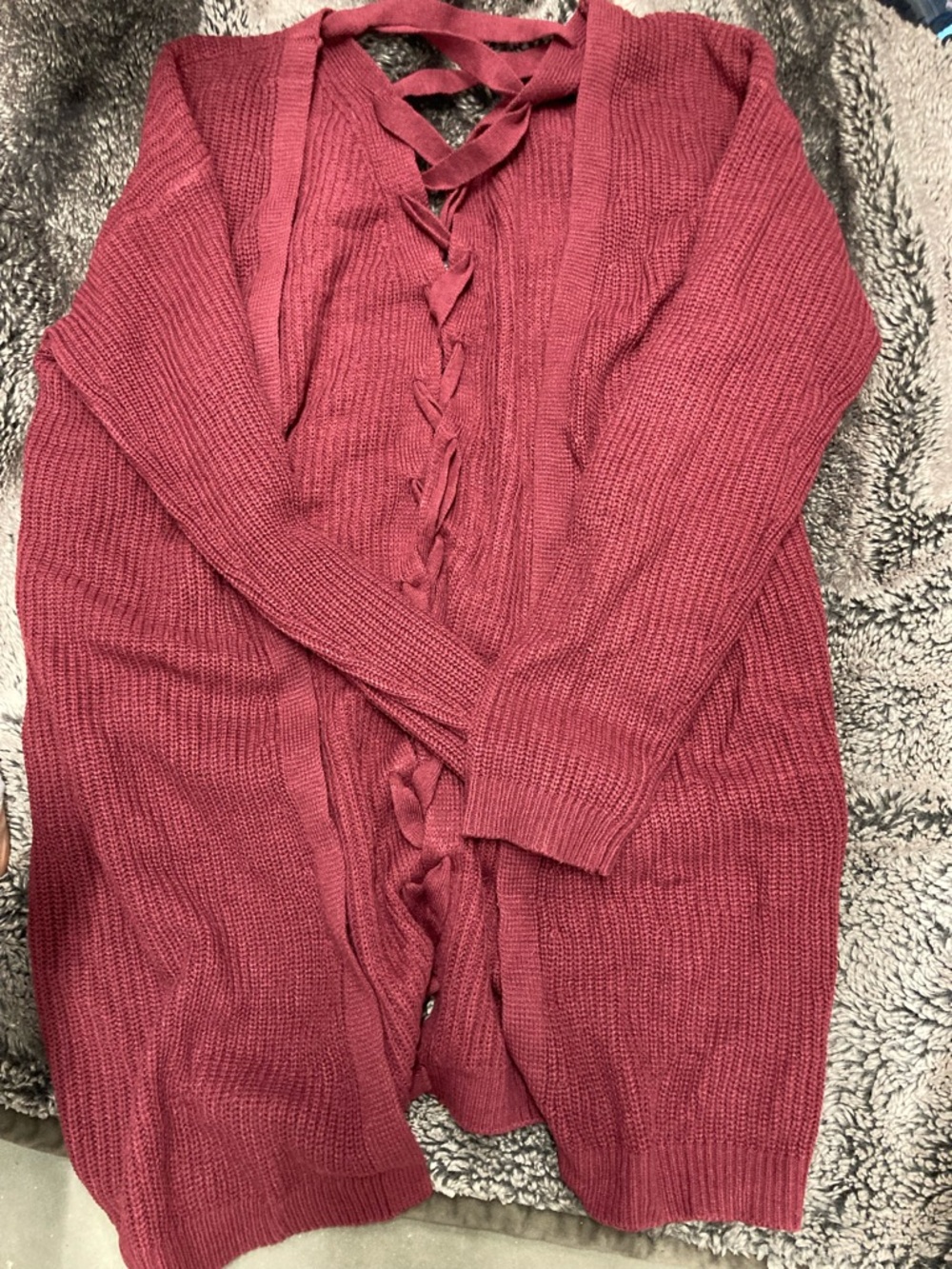 Xhilaration Lace-Up Open Front Cardigan - Wine Red